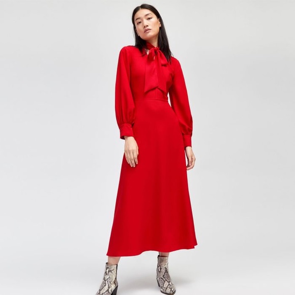 - Warehouse Pussybow neck tie Maxi Dress Red Asos - Picture 8 of 9